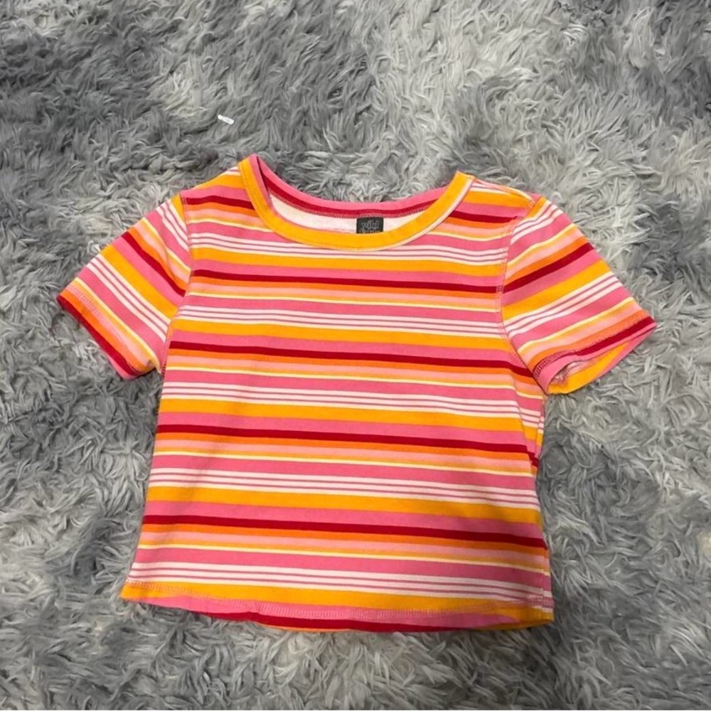 wild fable Women’s Striped Crop Tee - Pink, Yellow & Orange